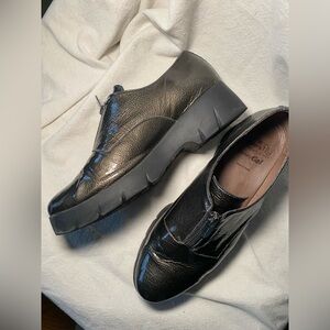 Wonders of Spain Zip Metallic Gray Patent Chunky Oxford Size 39 (8.5)